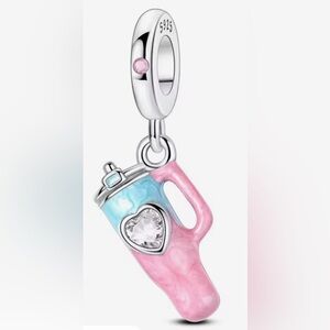 Silver, Blue and Pink Heart Dangle Water Bottle Charm